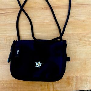 Sherpani Zoe Black Fabric Crossbody Wallet With Embroidered Logo